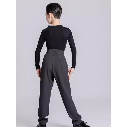 Boys black latin ballroom dance shirts pants for kids children school competition ballroom salsa latin stage performance outfits modern dance wear for boys 